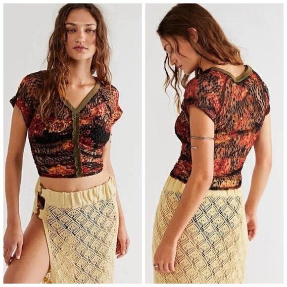 Free People Solana Lace Top Green - Picture 1 of 3